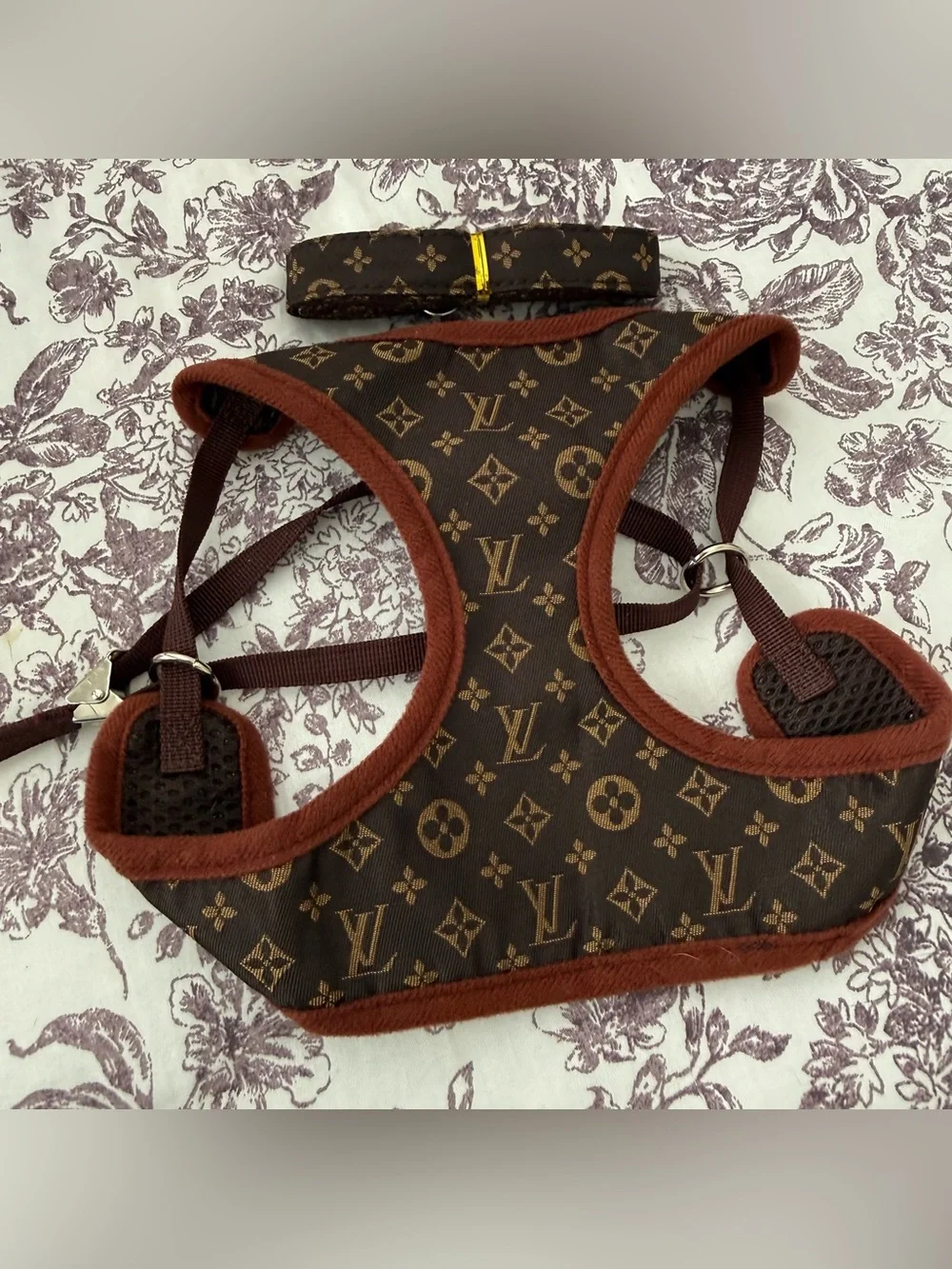 LV Brown & Tan Pet Harness with Silver Hardware size L for small breeds